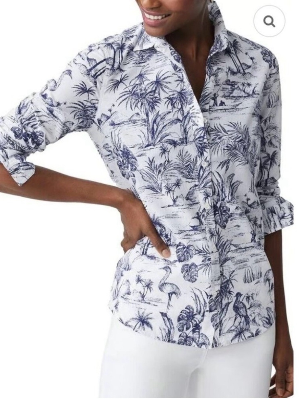 J. McLaughlin Lois Cotton Voile Toile Print Point Collar Button Down Shirt Small